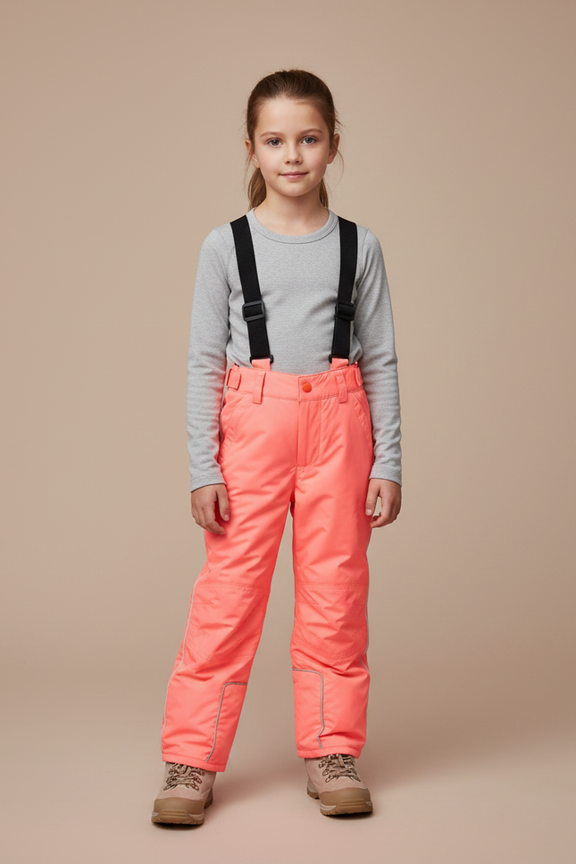Pantalon De Pluie Enfant Corail Imperméable Bretelles Hiver - Rose Polyester