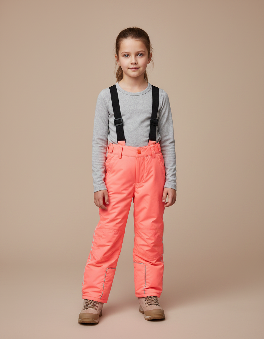 Pantalon De Pluie Enfant Corail Imperméable Bretelles Hiver - Rose Polyester