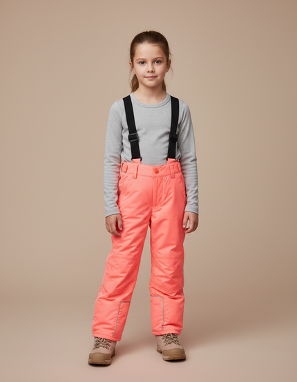 Pantalon De Pluie Enfant Corail Imperméable Bretelles Hiver - Rose Polyester