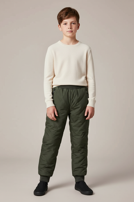 Pantalon De Pluie Vert Matelassé Imperméable Élastique Chaud Enfant - Polyester
