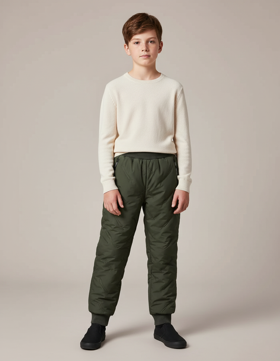 Pantalon De Pluie Vert Matelassé Imperméable Élastique Chaud Enfant - Polyester