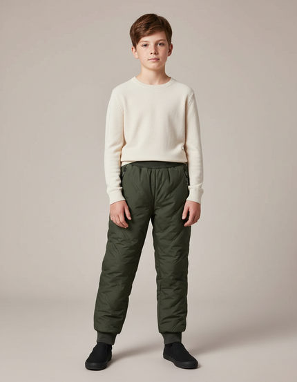 Pantalon De Pluie Vert Matelassé Imperméable Élastique Chaud Enfant - Polyester