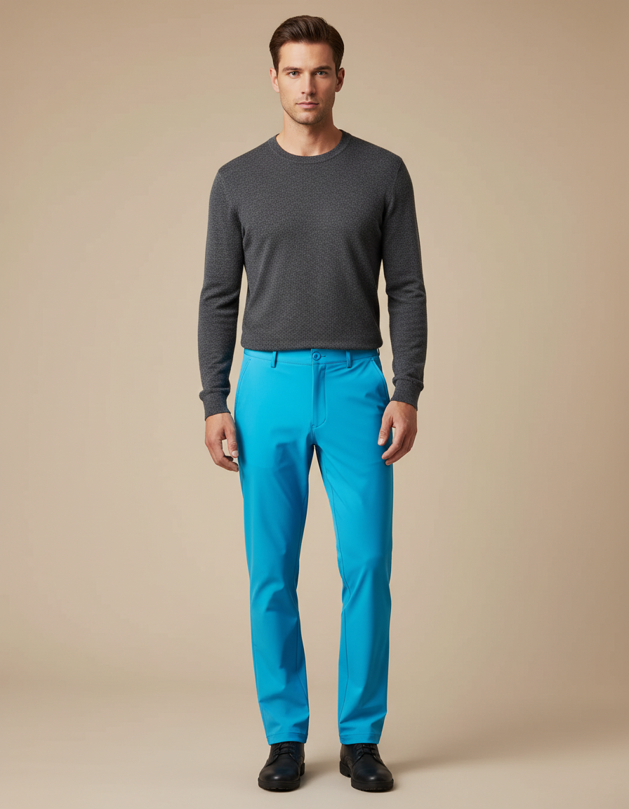 Pantalon De Pluie Bleu Ciel Homme Imperméable Slim Élégant - Polyester