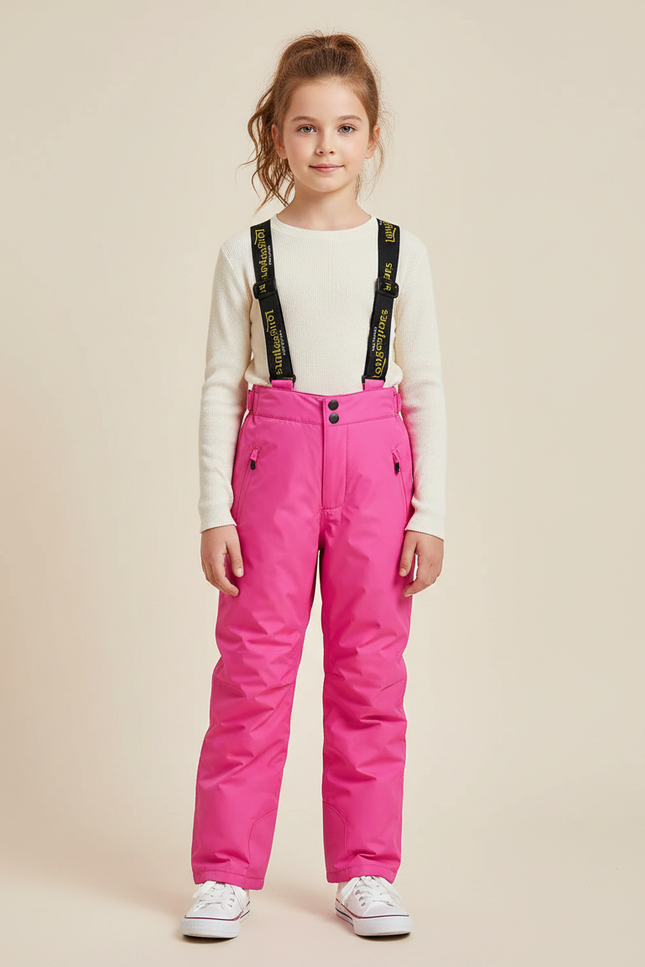 Pantalon De Pluie Rose Vif Imperméable Enfant Bretelles - Polyester