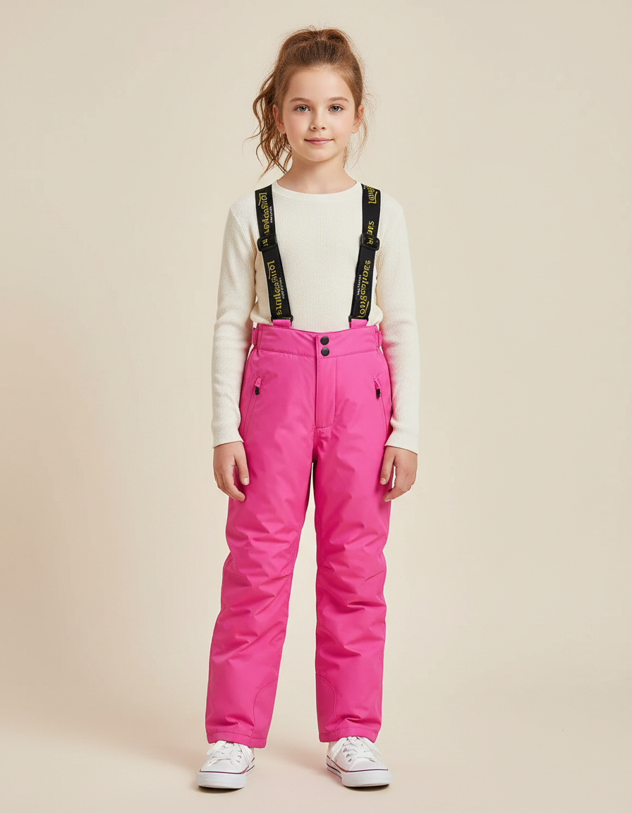 Pantalon De Pluie Rose Vif Imperméable Enfant Bretelles - Polyester