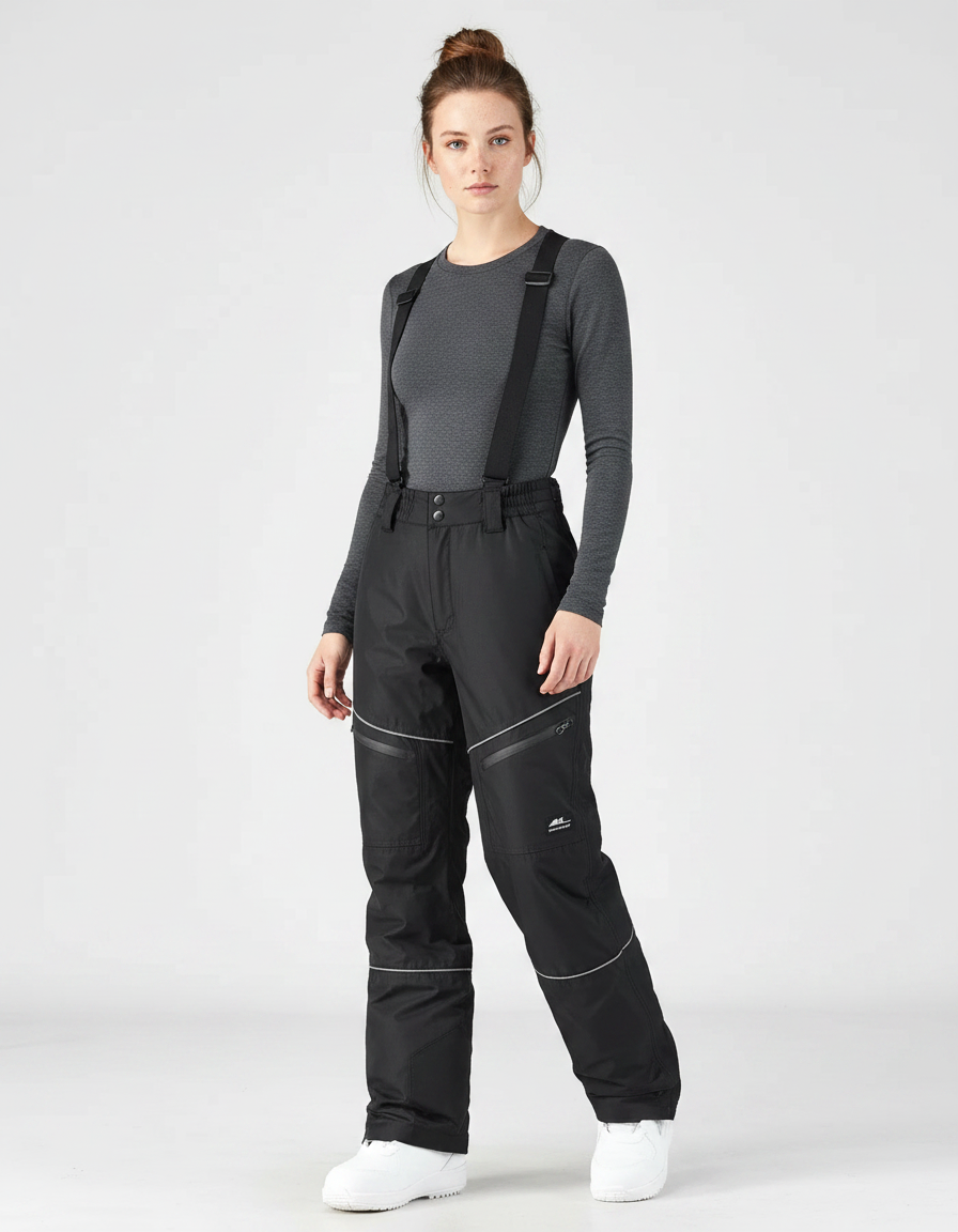 Pantalon De Pluie Noir Imperméable Bretelles Ski Femme - Polyester