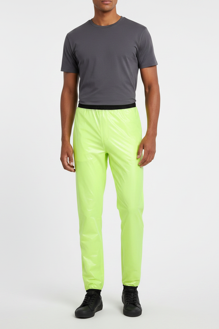 Pantalon De Pluie Jaune Fluo Imperméable Brillant Coupe Droite - Polyester