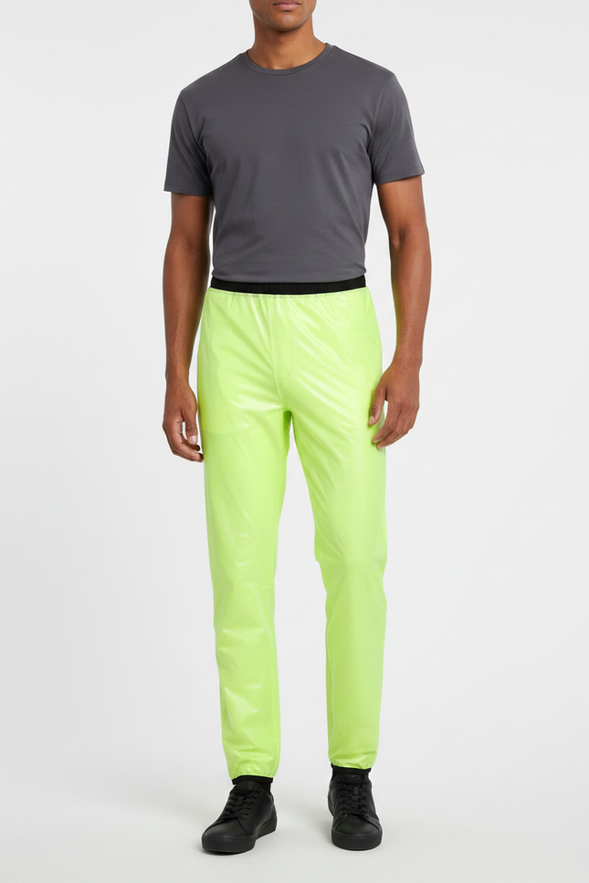 Pantalon De Pluie Jaune Fluo Imperméable Brillant Coupe Droite - Polyester