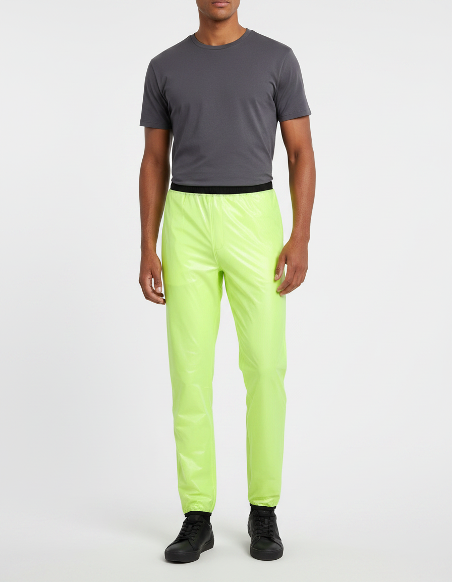Pantalon De Pluie Jaune Fluo Imperméable Brillant Coupe Droite - Polyester