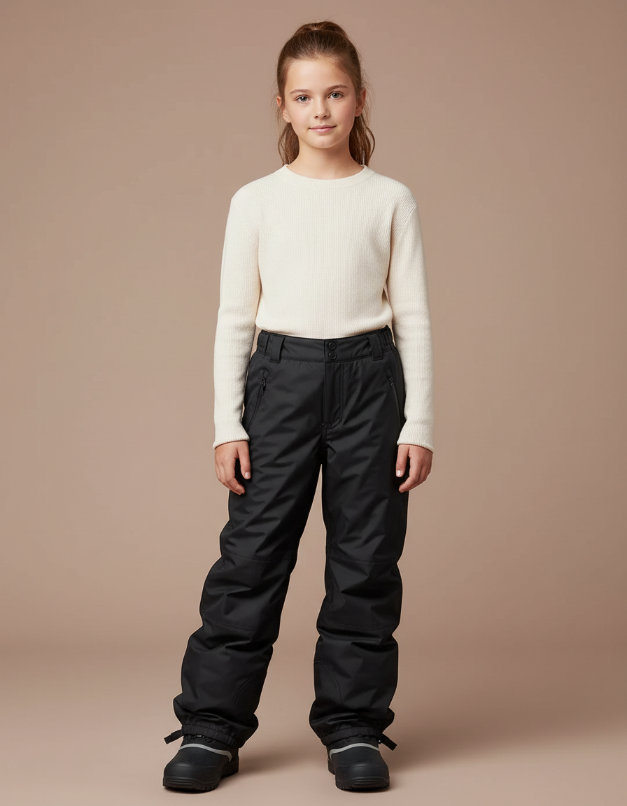 Pantalon De Pluie Noir Imperméable Enfant Ski Hiver - Polyester