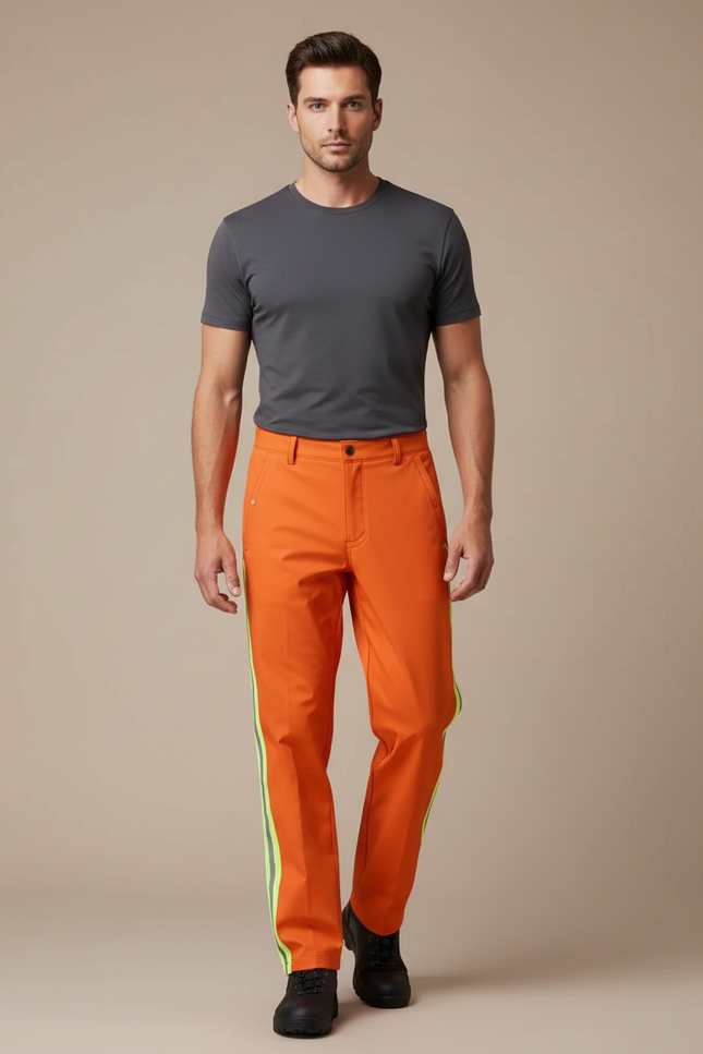Pantalon De Pluie Orange Droit Réfléchissant Homme Travail - Polyester