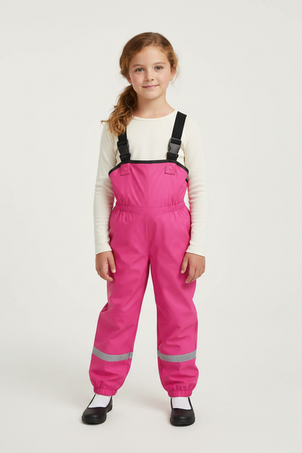 Pantalon De Pluie Rose Imperméable Bretelles Réfléchissant Enfant - Polyester