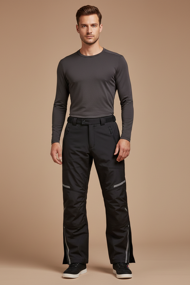 Pantalon De Pluie Noir Imperméable Réfléchissant Droit Homme - Polyester