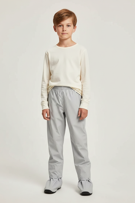 Pantalon De Pluie Gris Imperméable Enfant Léger Ajustable - Polyester