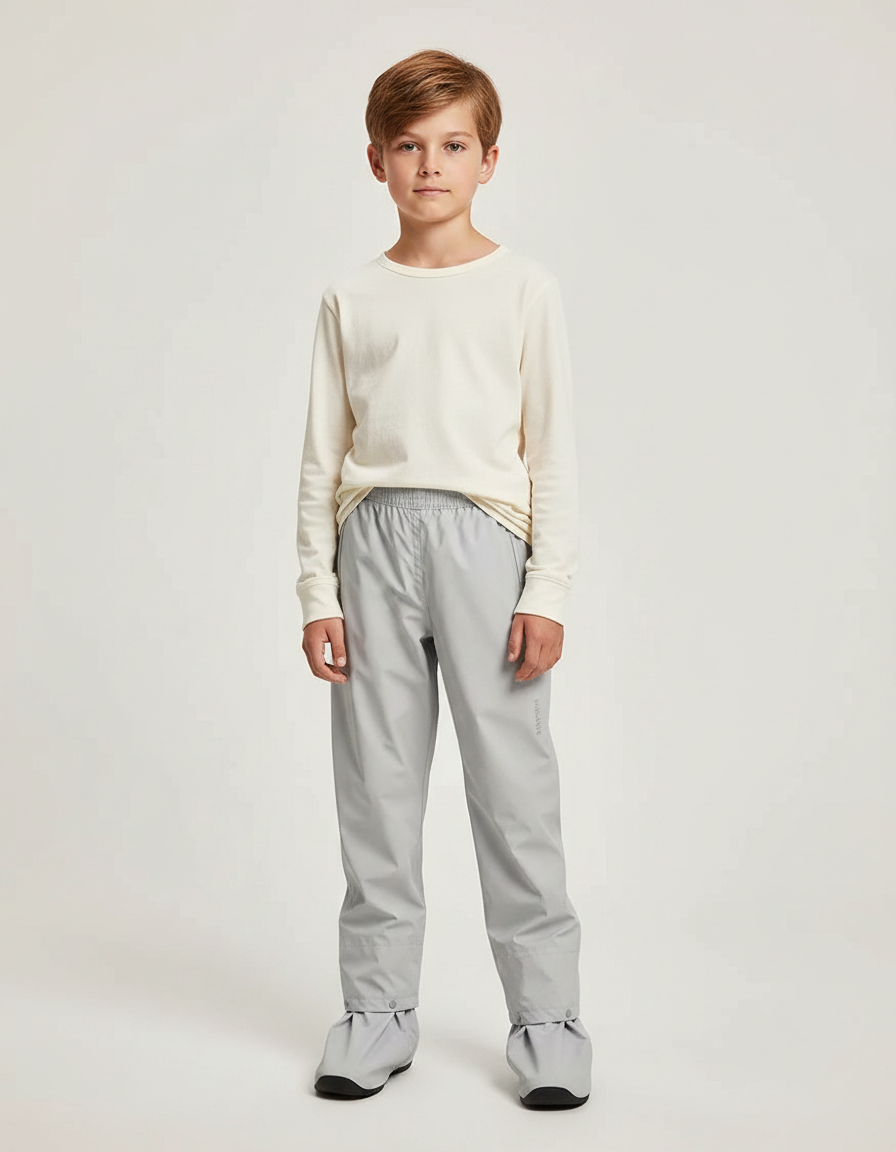 Pantalon De Pluie Gris Imperméable Enfant Léger Ajustable - Polyester