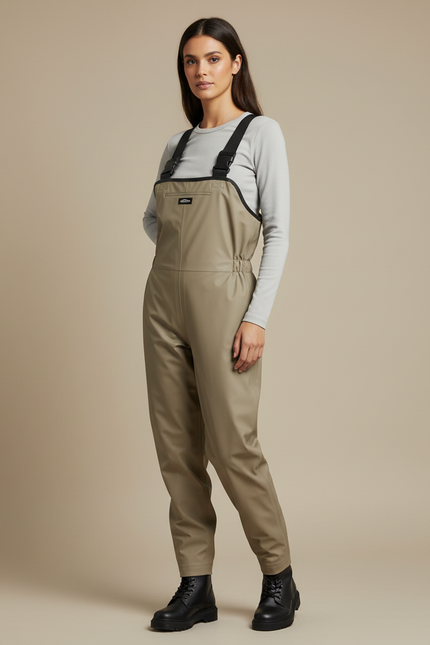 Pantalon De Pluie Beige Bretelles Ajustables Femme - Kaki Polyester