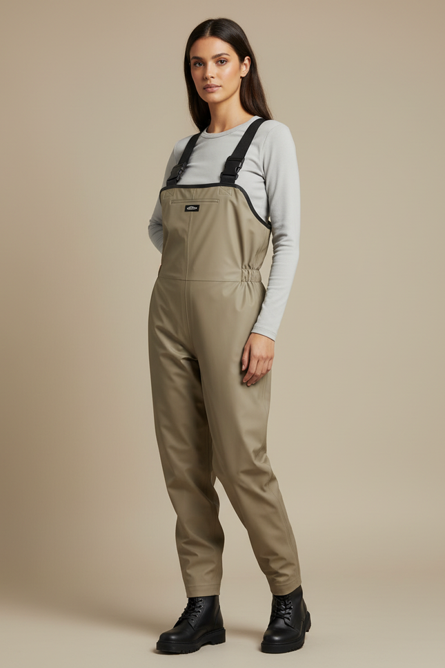 Pantalon De Pluie Beige Bretelles Ajustables Femme - Kaki Polyester
