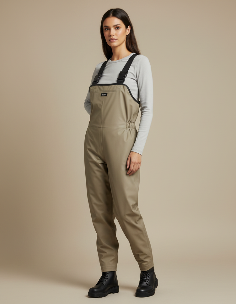 Pantalon De Pluie Beige Bretelles Ajustables Femme - Kaki Polyester