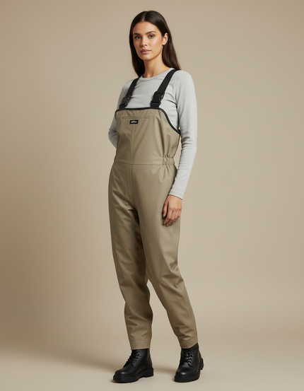 Pantalon De Pluie Beige Bretelles Ajustables Femme - Kaki Polyester