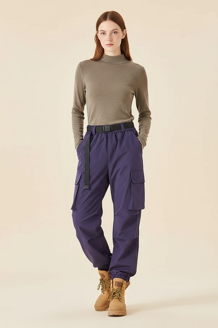 Pantalon De Pluie Violet Cargo Étanche Ceinturé Femme - Polyester