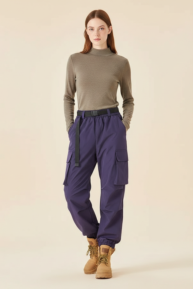 Pantalon De Pluie Violet Cargo Étanche Ceinturé Femme - Polyester