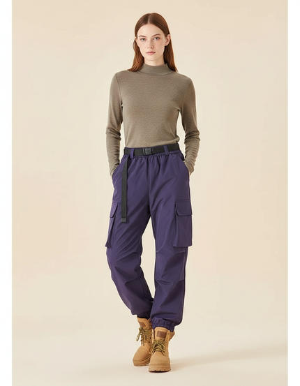 Pantalon De Pluie Violet Cargo Étanche Ceinturé Femme - Polyester