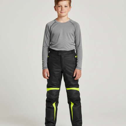 Pantalon De Pluie Noir Imperméable Enfant Bandes Jaunes Fluorescentes - Polyester
