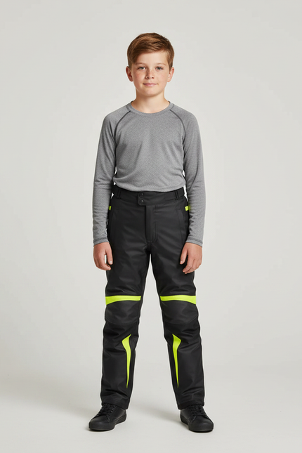 Pantalon De Pluie Noir Imperméable Enfant Bandes Jaunes Fluorescentes - Polyester