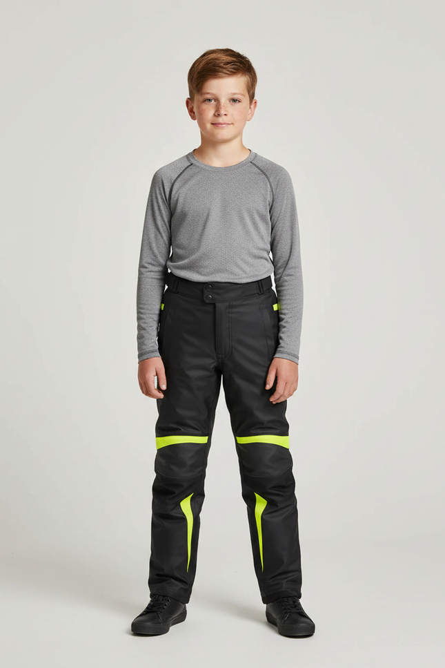 Pantalon De Pluie Noir Imperméable Enfant Bandes Jaunes Fluorescentes - Polyester
