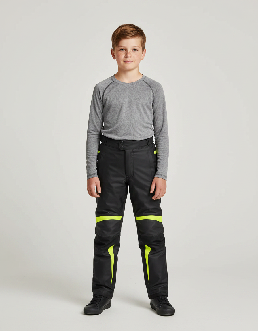 Pantalon De Pluie Noir Imperméable Enfant Bandes Jaunes Fluorescentes - Polyester
