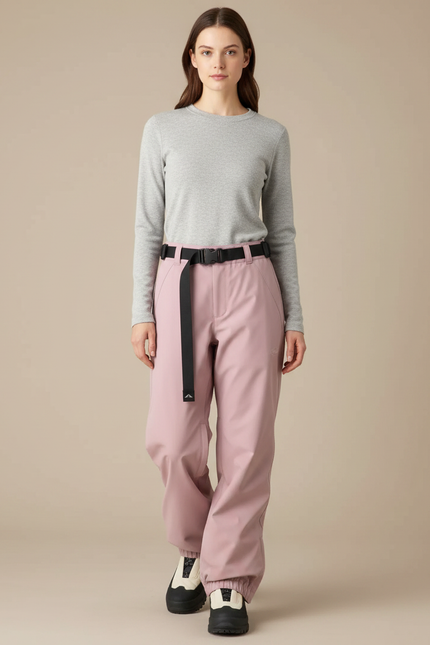 Pantalon De Pluie Rose Ample Imperméable Ceinturé Femme - Polyester