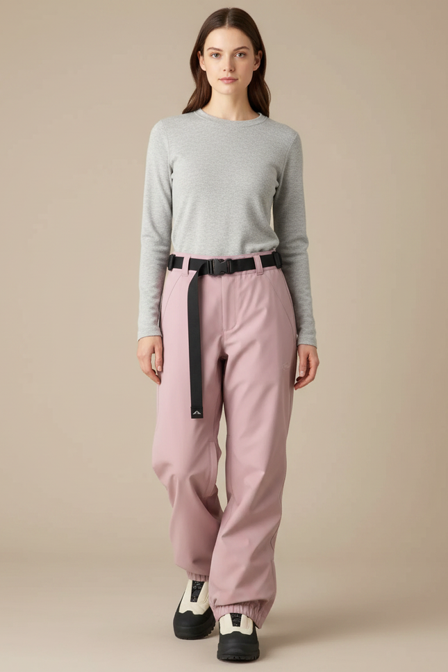 Pantalon De Pluie Rose Ample Imperméable Ceinturé Femme - Polyester