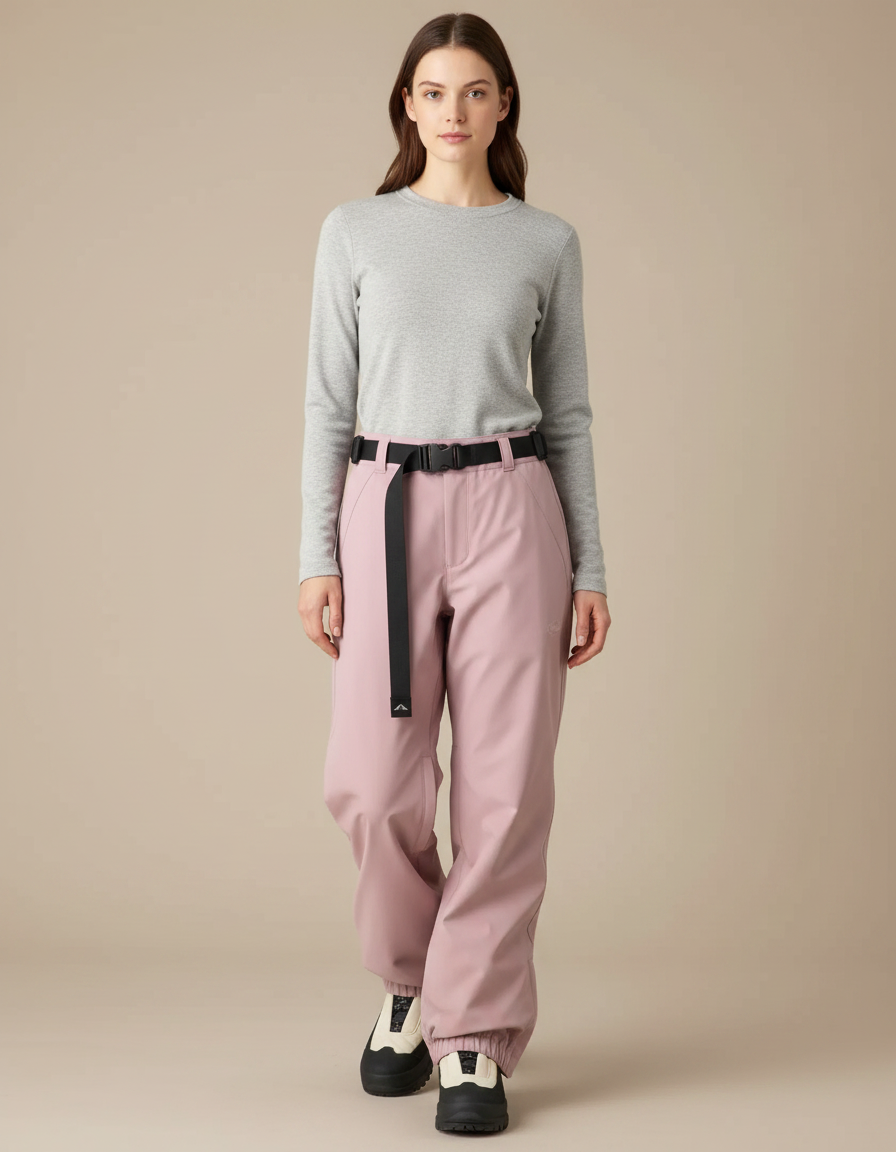Pantalon De Pluie Rose Ample Imperméable Ceinturé Femme - Polyester