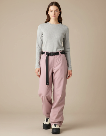 Pantalon De Pluie Rose Ample Imperméable Ceinturé Femme - Polyester