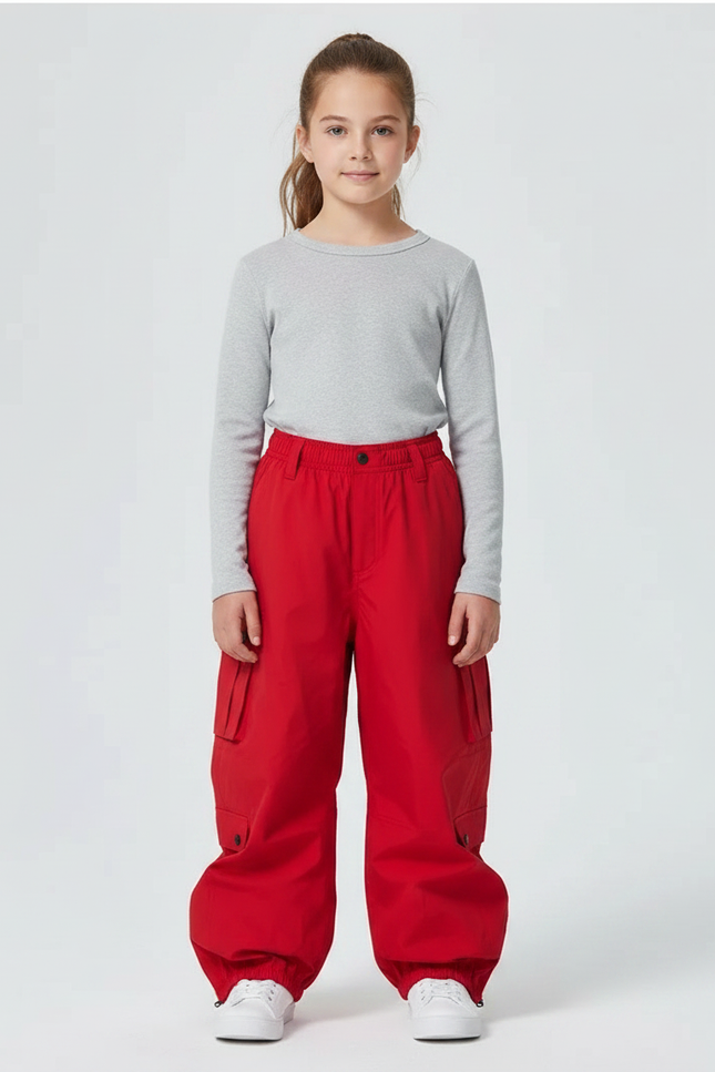 Pantalon De Pluie Rouge Ample Imperméable Cargo Enfant - Polyester