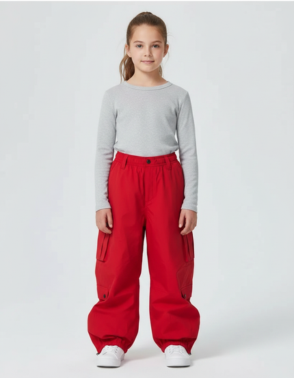 Pantalon De Pluie Rouge Ample Imperméable Cargo Enfant - Polyester