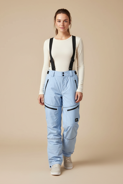 Pantalon De Pluie Bleu Clair Imperméable Bretelles Ski Femme - Polyester