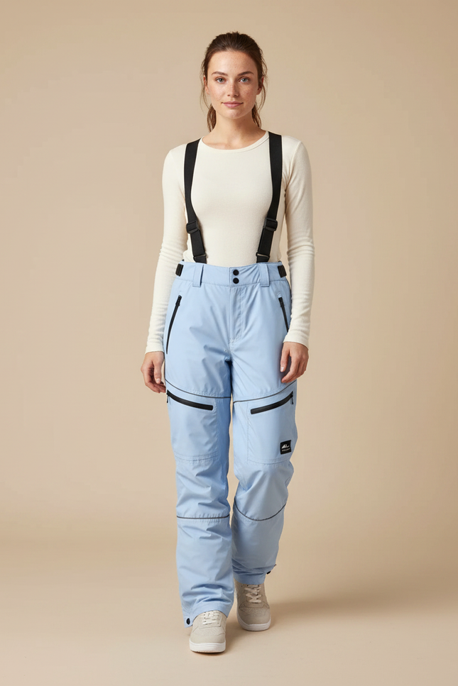 Pantalon De Pluie Bleu Clair Imperméable Bretelles Ski Femme - Polyester