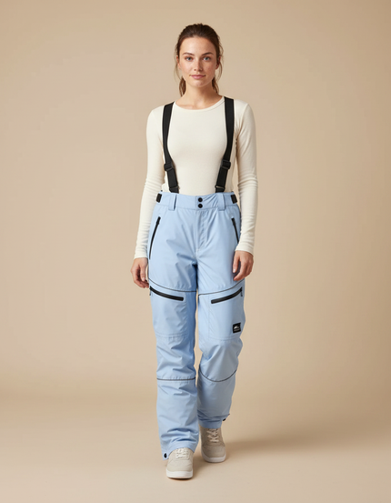Pantalon De Pluie Bleu Clair Imperméable Bretelles Ski Femme - Polyester