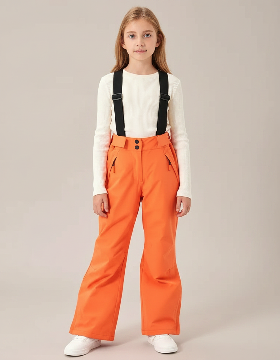 Pantalon De Pluie Orange Imperméable Bretelles Enfant Ski - Polyester
