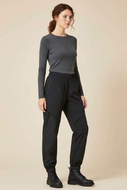 Pantalon De Pluie Noir Cargo Élastique Femme Sportif - Polyester