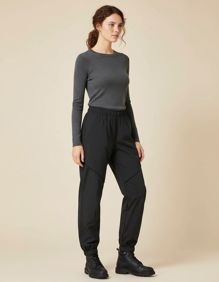 Pantalon De Pluie Noir Cargo Élastique Femme Sportif - Polyester
