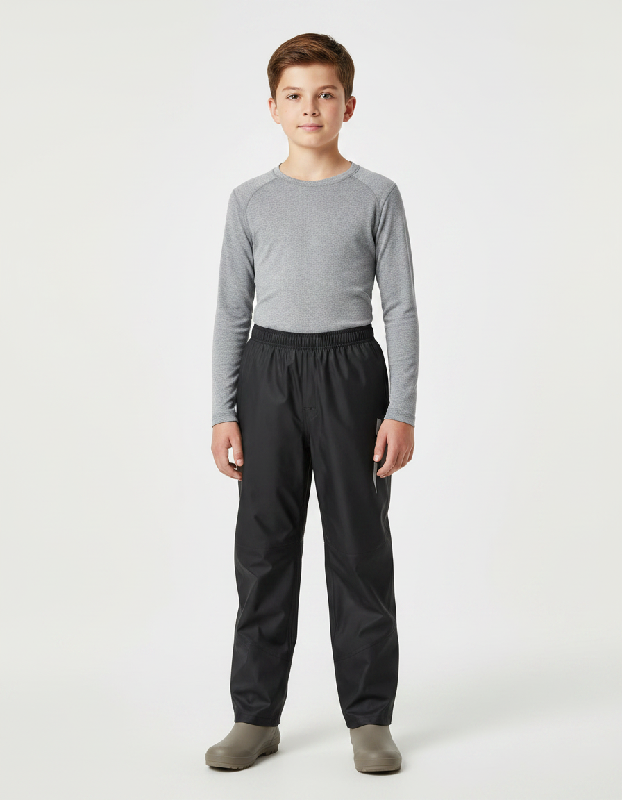 Pantalon De Pluie Noir Imperméable Enfant Réfléchissant Droit - Polyester