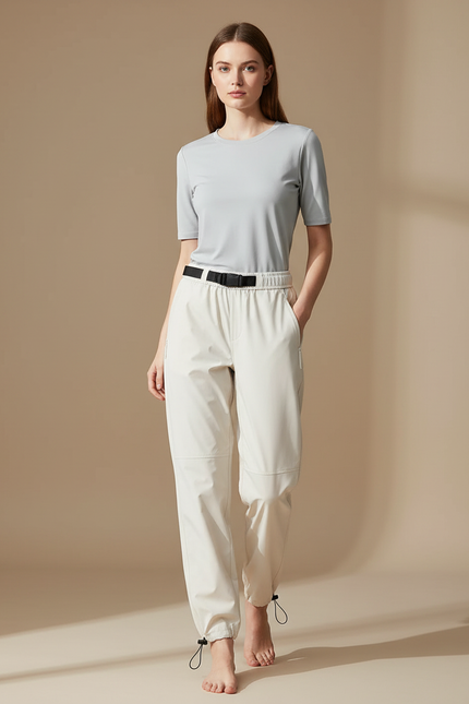 Pantalon De Pluie Beige Imperméable Ample Ceinturé Femme - Polyester