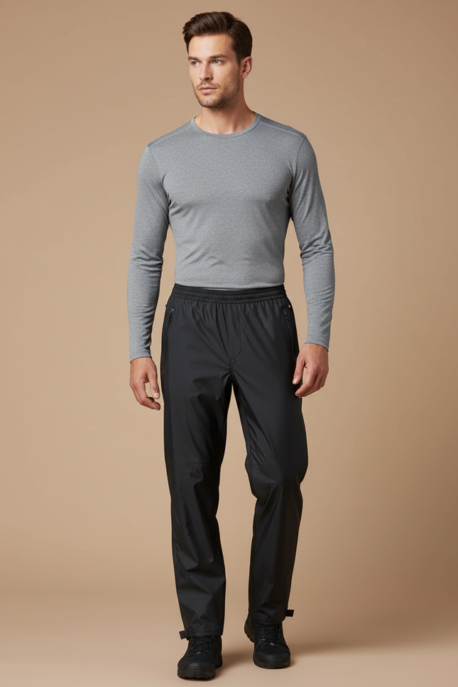 Pantalon De Pluie Noir Imperméable Homme Respirant Ajustable - Polyester