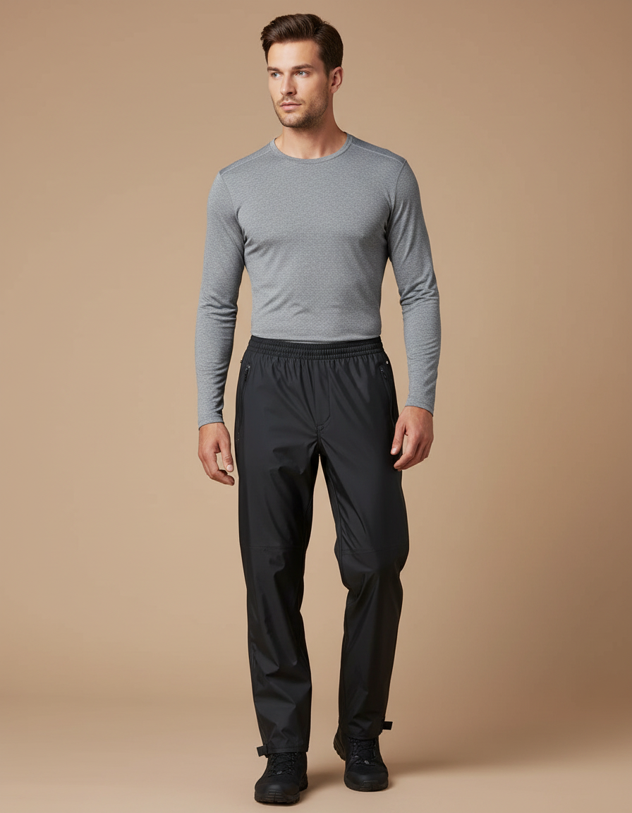 Pantalon De Pluie Noir Imperméable Homme Respirant Ajustable - Polyester