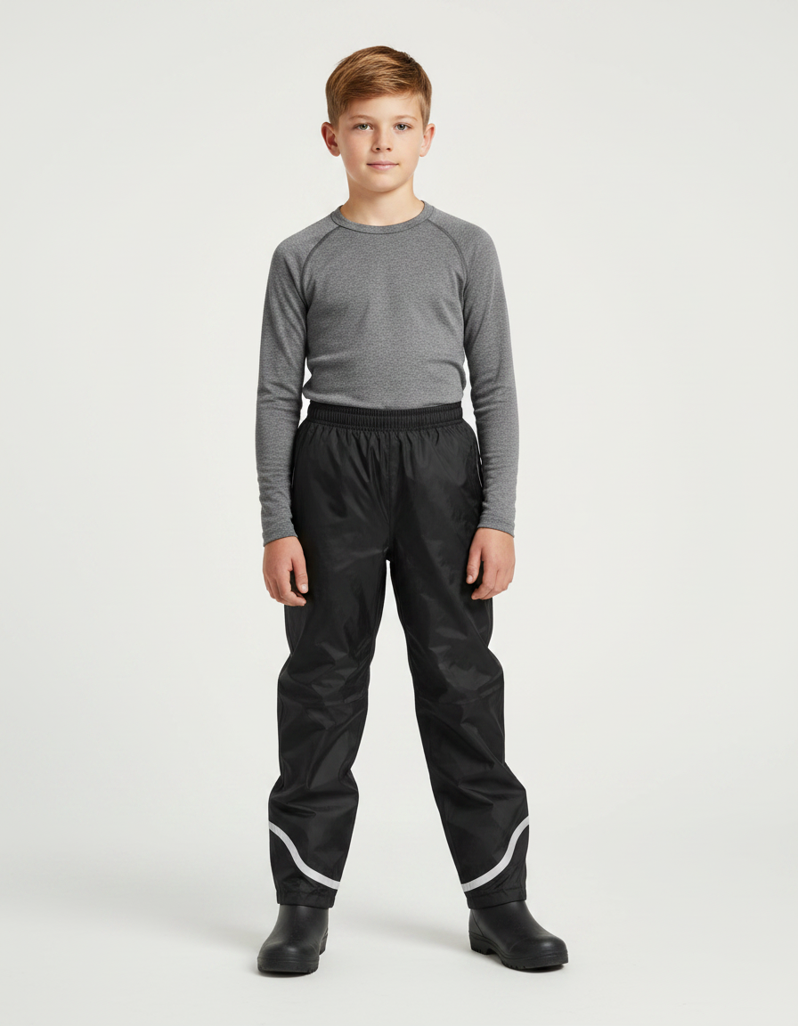 Pantalon De Pluie Noir Imperméable Réfléchissant Enfant - Polyester