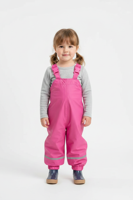 Pantalon De Pluie Rose Bretelles Imperméable Enfant Réfléchissant - Polyester
