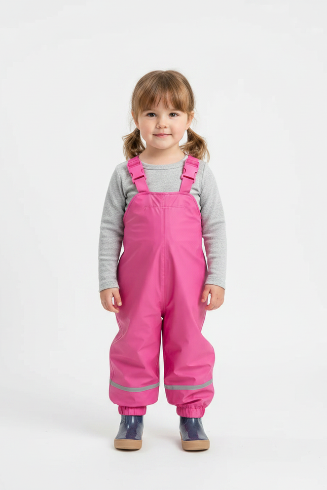 Pantalon De Pluie Rose Bretelles Imperméable Enfant Réfléchissant - Polyester