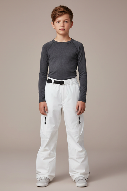 Pantalon De Pluie Blanc Enfant Ski Ceinturé - Polyester